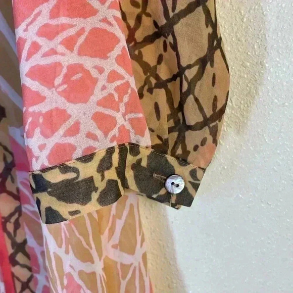 Nic Zoe Womens Size Small Skipping Stones Tunic Top Button Front Sheer Chiffon - Picture 7 of 9